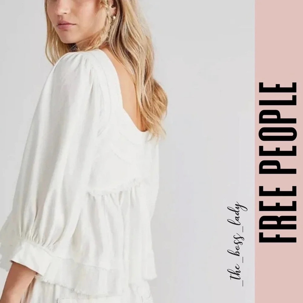 SOLD -C- NEW FREE PEOPLE top XS crop puff sleeves - Picture 6 of 6